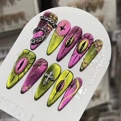 [Alien Eye] Handmade Advanced Hand-painted Cat's Eye Super Personalized Fake Nails Removable