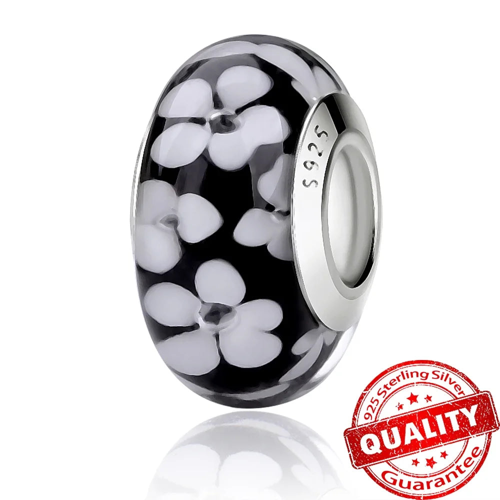 Colorful Flower Murano Glass Charm Fit Original Bracelet Necklace Heart Fine Jewelry