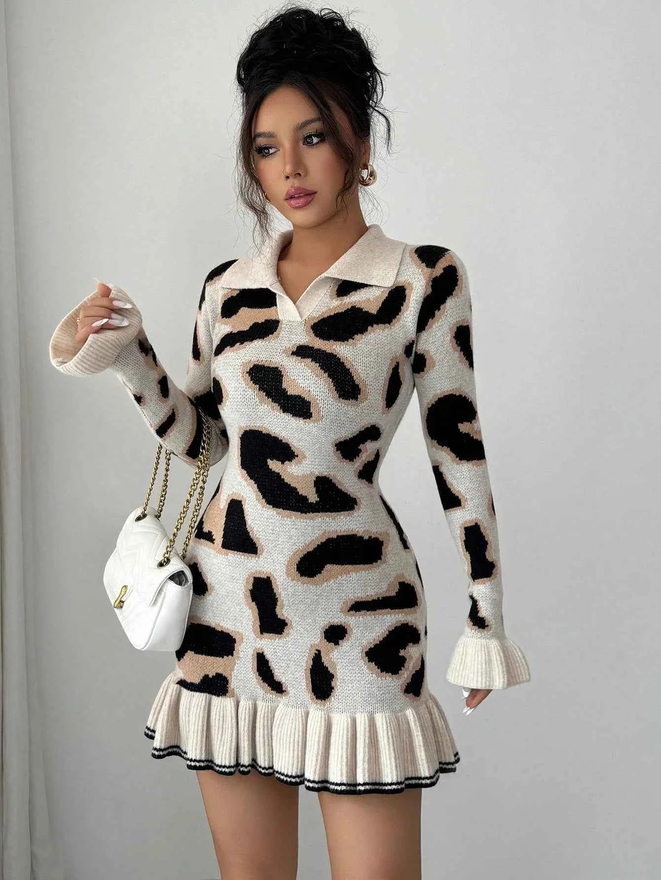 Leopard Print Knit Bodycon Dress