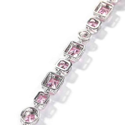 Iced Pink CZ Stones Tennis Bracelets with Extension for Women Slim Chain Bracelets