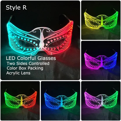 Acrylic LED Luminous Glasses Neon Light-Up Party Eyewear Unisex Glow Sunglasses for DJ Bar Halloween Christmas 12-Hour Glowing
