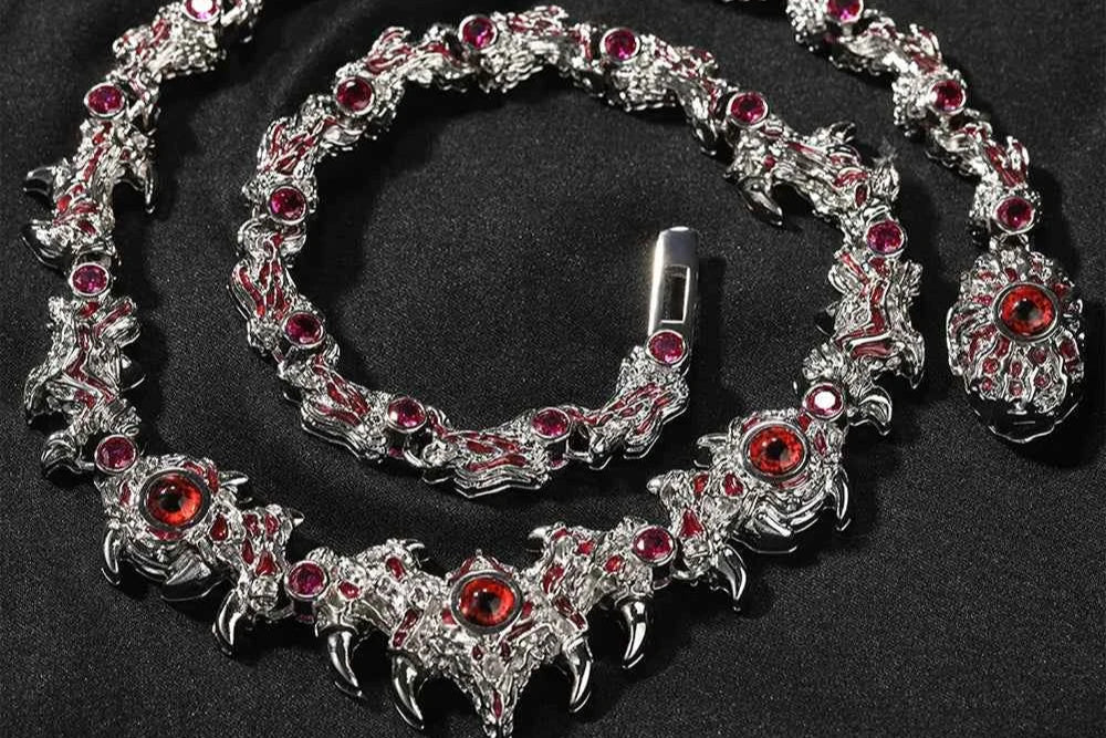 Red Eyes Necklaces for Men Iced Out Thrilled Claws Red Cubic Zirconia Chain Necklace