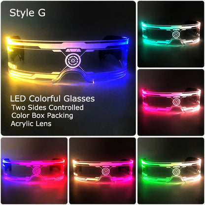 Acrylic LED Luminous Glasses Neon Light-Up Party Eyewear Unisex Glow Sunglasses for DJ Bar Halloween Christmas 12-Hour Glowing
