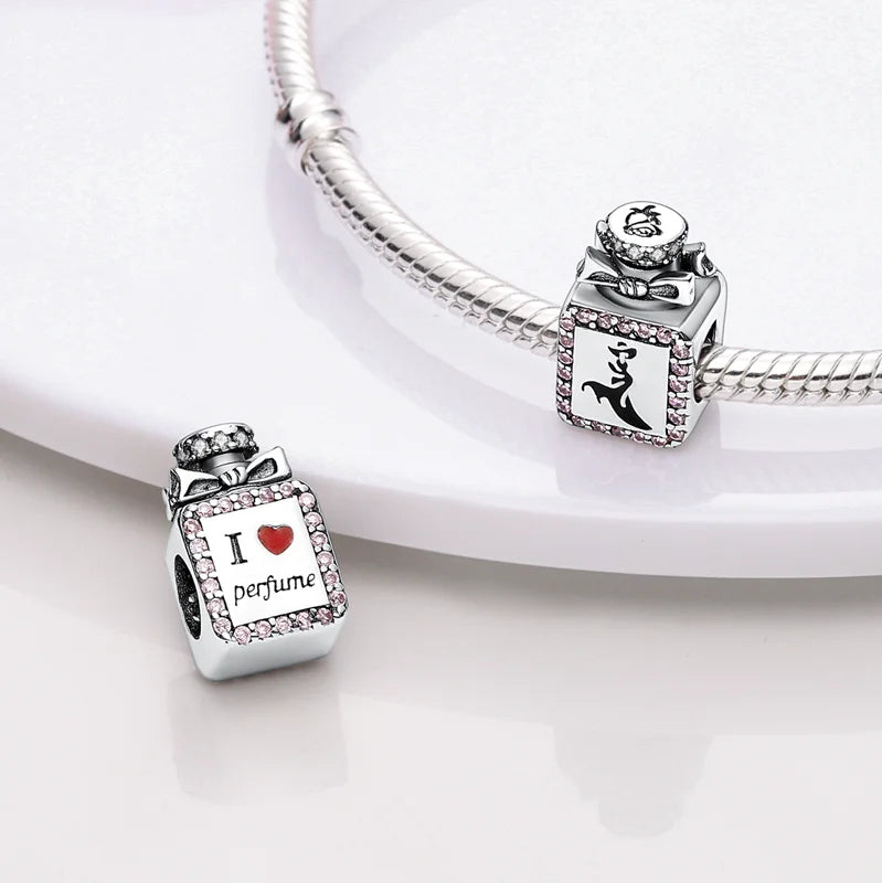 Romantic Pink Crown Perfume Bottle Charms Beads Fit Qikaola Bracelets Fine Jewelry