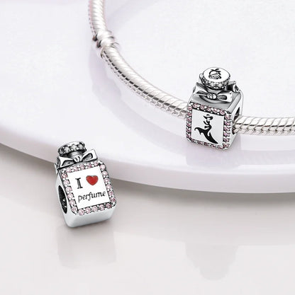 Romantic Pink Crown Perfume Bottle Charms Beads Fit Qikaola Bracelets Fine Jewelry