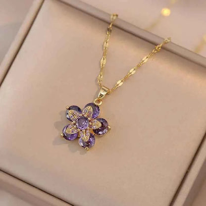 Luxury Spin Zircon Flower Pendant Necklace For Women