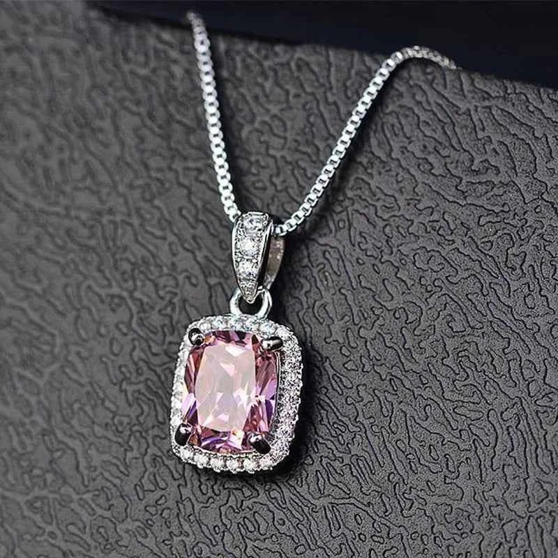 Cubic Zirconia Pendant Necklace White/Green/Purple/Pink Colors