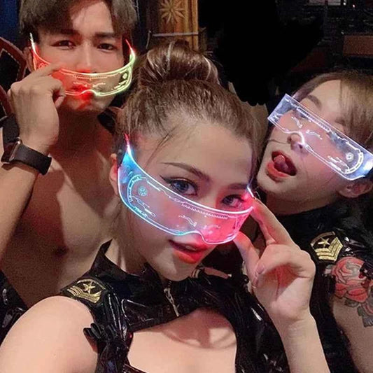Acrylic LED Luminous Glasses Neon Light-Up Party Eyewear Unisex Glow Sunglasses for DJ Bar Halloween Christmas 12-Hour Glowing