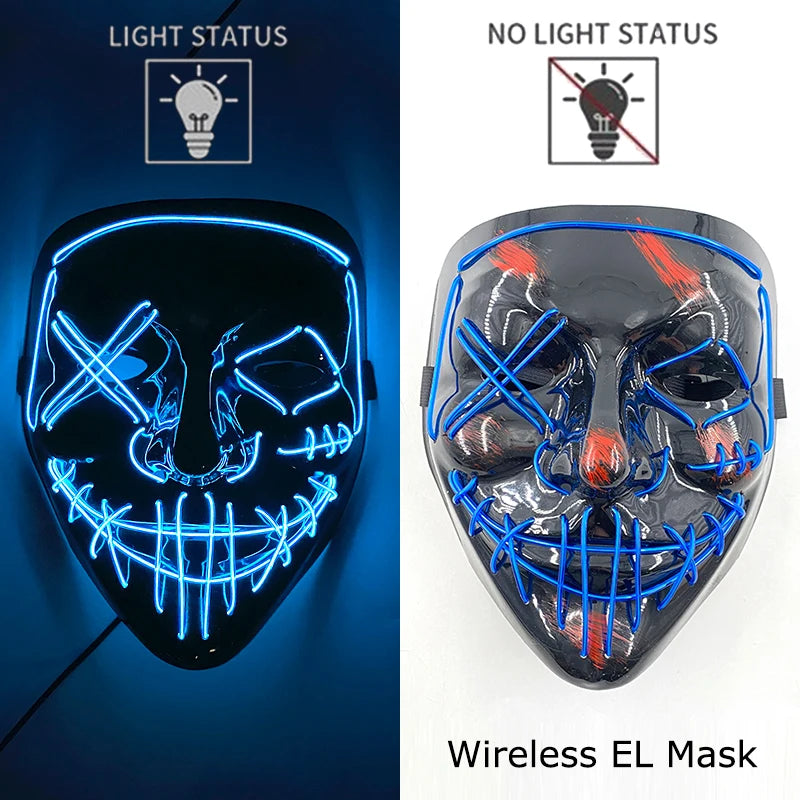 Neon LED Halloween Purge Mask Wireless Masquerade Party Light-up Horror Mask Glowing Multicolor Full Face Adult Mask for Halloween
