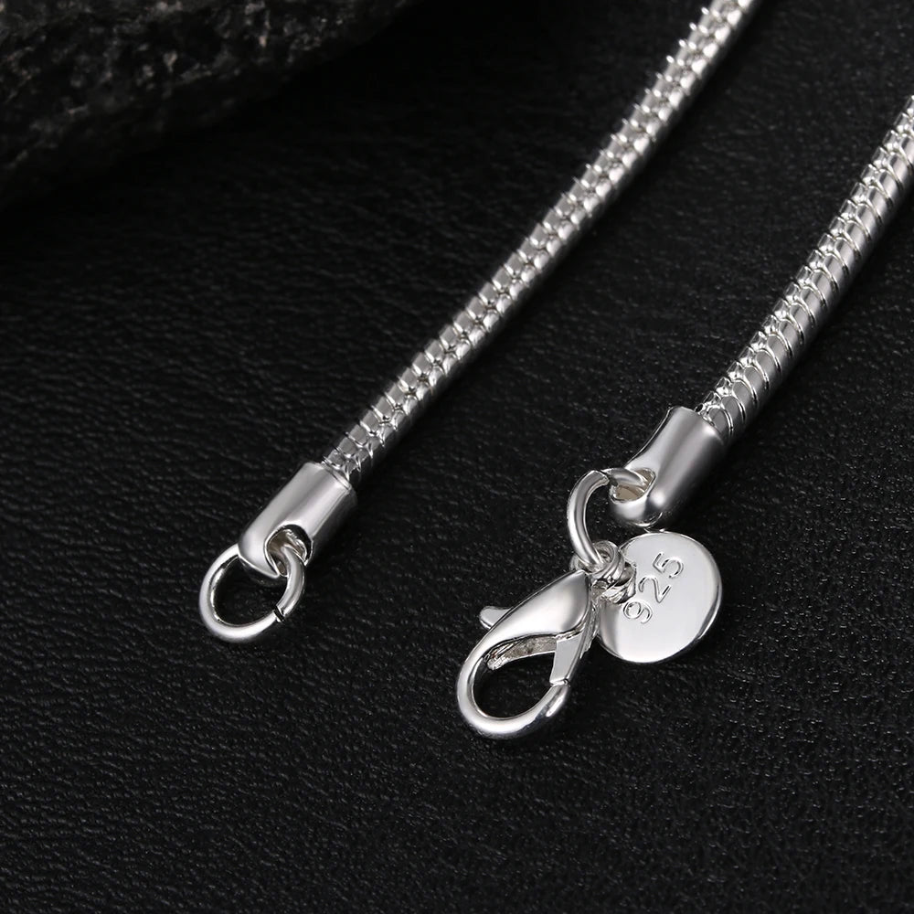 Silver Color Solid Snake Chain Necklace Men Women Fashion Jewelry For Pendant