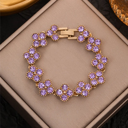Sparkling Rhinestone Four Leaf Clover Hand Bracelet For Women