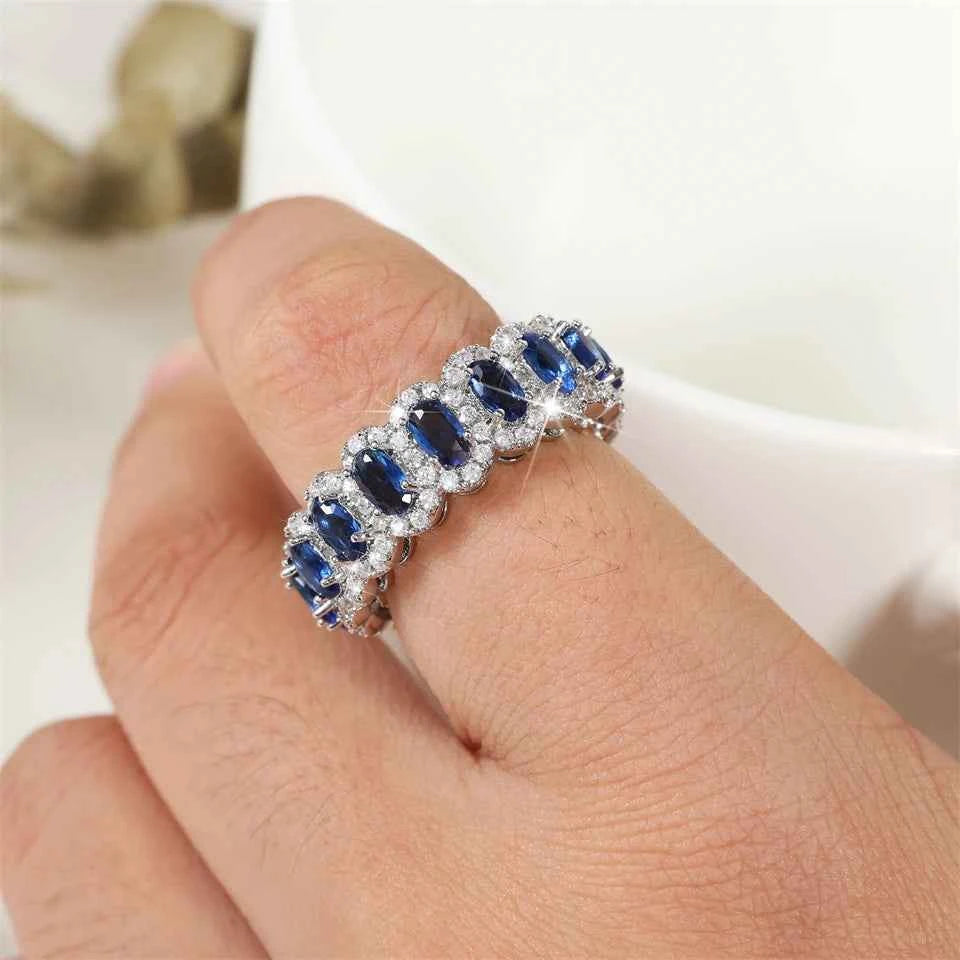 ZAKOL Shiny Blue White Cubic Zirconia Wedding Band Ring for Women Exquisite Engagement Party Jewelry Gift