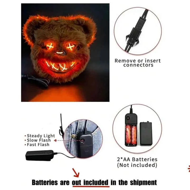 NEW LED  Light Rabbit Bear Mask Halloween Cosplay Face Mask