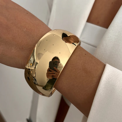 6 Styles Geometric Gold Color Cuff Spring Bangles Wide Hand Bracelets