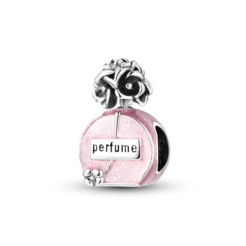 Romantic Pink Crown Perfume Bottle Charms Beads Fit Qikaola Bracelets Fine Jewelry