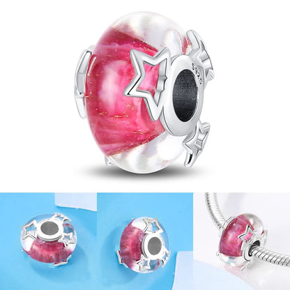 Colorful Flower Murano Glass Charm Fit Original Bracelet Necklace Heart Fine Jewelry