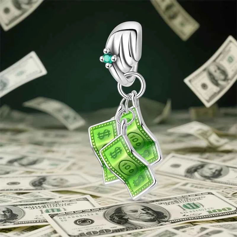 925 Sterling Silver Financial US Dollar Pendants Bracelets Beads