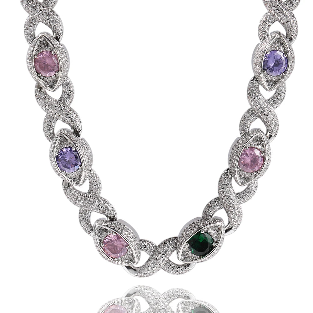 Iced Out Infinity Cuban Chain Necklace Eyes Pave Cubic Zirconia