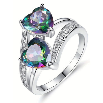 Luxury Double Heart Brilliant Romantic Female Rings