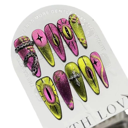 [Alien Eye] Handmade Advanced Hand-painted Cat's Eye Super Personalized Fake Nails Removable