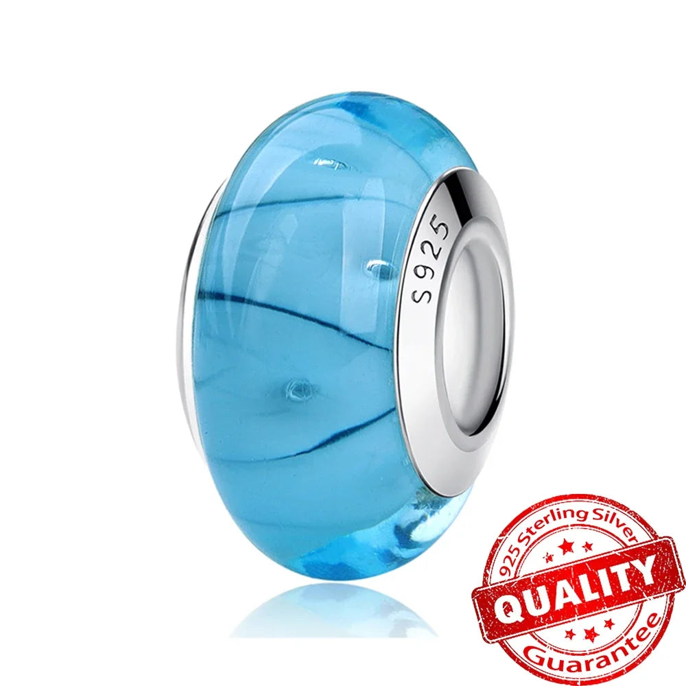 Colorful Flower Murano Glass Charm Fit Original Bracelet Necklace Heart Fine Jewelry