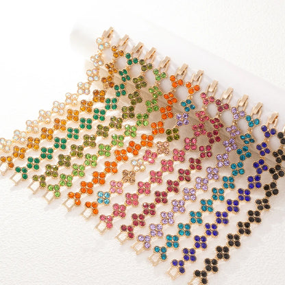 Sparkling Rhinestone Four Leaf Clover Hand Bracelet For Women