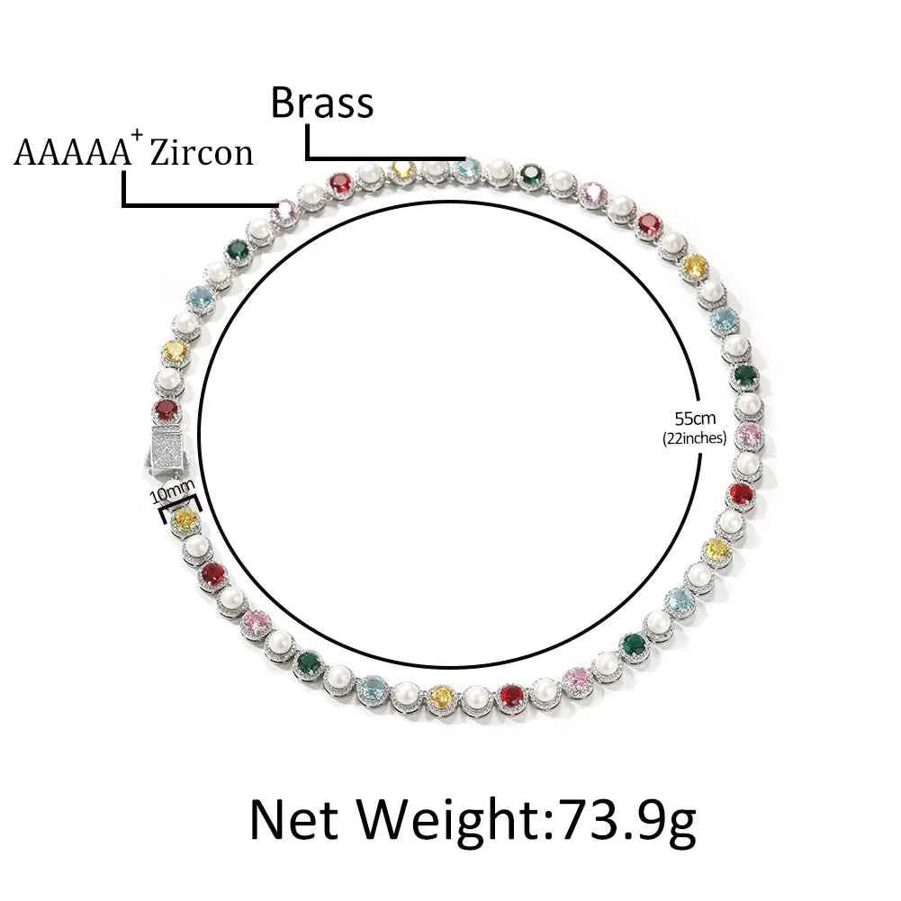 Iced Colorful CZ Chain Bracelets with Spring Clasp for Women Fashionable Round Cut Gemstones Necklaces Jewelry