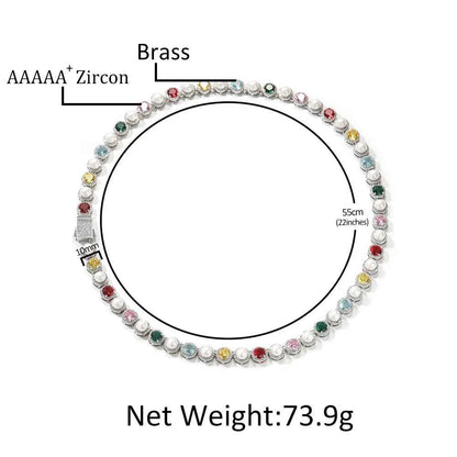 Iced Colorful CZ Chain Bracelets with Spring Clasp for Women Fashionable Round Cut Gemstones Necklaces Jewelry