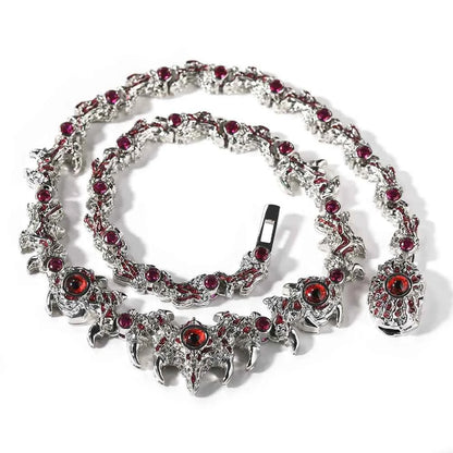 Red Eyes Necklaces for Men Iced Out Thrilled Claws Red Cubic Zirconia Chain Necklace