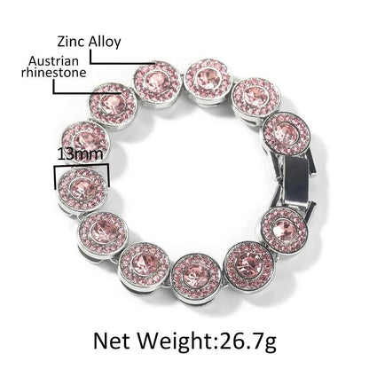 4 Pcs/Set Silver Pink Color Bracelets for Women 7/8 Inches Zinc Alloy Rhinestones Bracelets Set Heart/Round Shape Bracelets