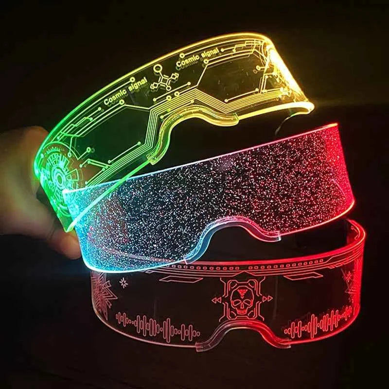 Acrylic LED Luminous Glasses Neon Light-Up Party Eyewear Unisex Glow Sunglasses for DJ Bar Halloween Christmas 12-Hour Glowing