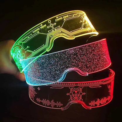 Acrylic LED Luminous Glasses Neon Light-Up Party Eyewear Unisex Glow Sunglasses for DJ Bar Halloween Christmas 12-Hour Glowing