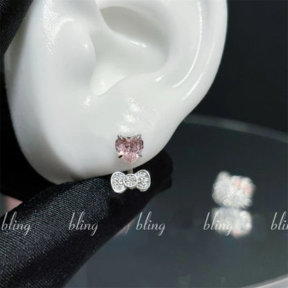 Cute Bowknot Love Heart Zircon Earring Punk Jewelry