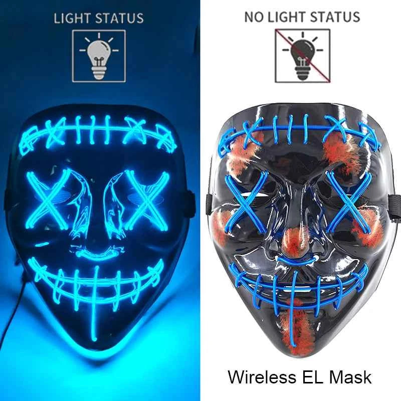 Neon LED Halloween Purge Mask Wireless Masquerade Party Light-up Horror Mask Glowing Multicolor Full Face Adult Mask for Halloween