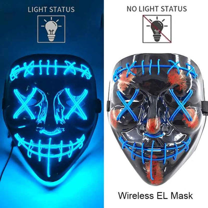 Neon LED Halloween Purge Mask Wireless Masquerade Party Light-up Horror Mask Glowing Multicolor Full Face Adult Mask for Halloween