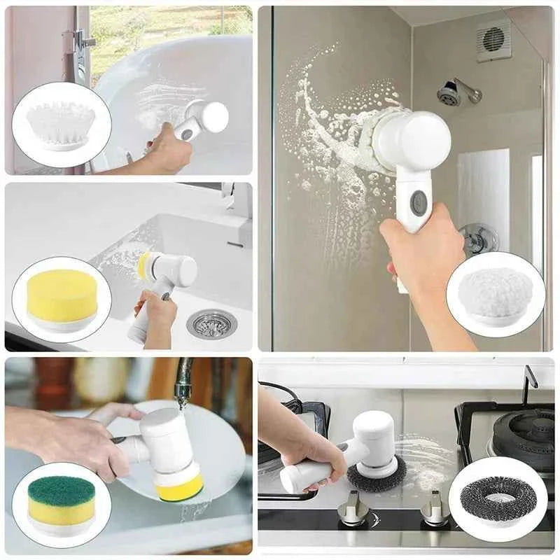 5-in-1 Electric Spin Scrubber Brush For Bathroom Tile Bathtub Sink, Power Scrubber With 5 Replaceable Brush Heads - DFShop