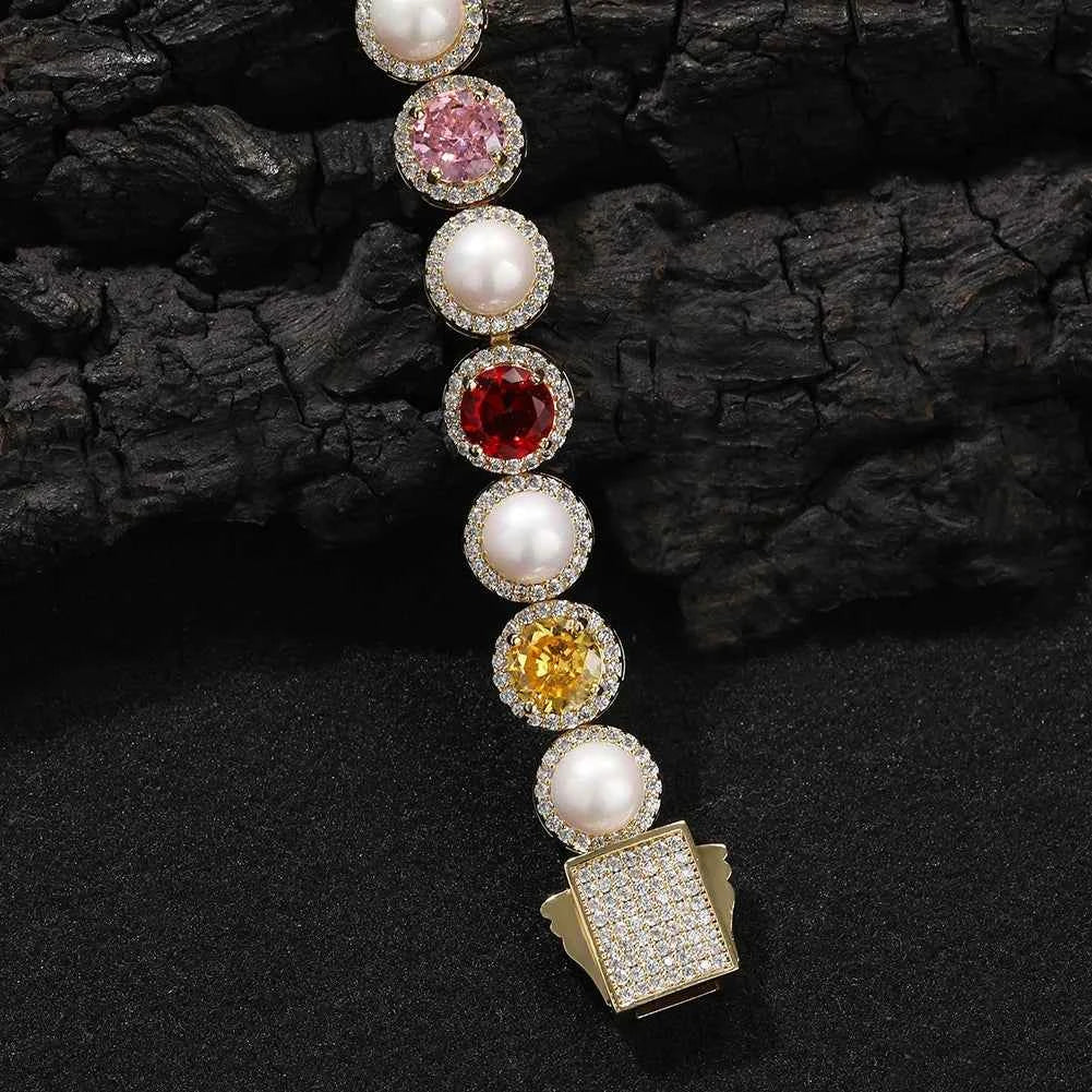 Iced Colorful CZ Chain Bracelets with Spring Clasp for Women Fashionable Round Cut Gemstones Necklaces Jewelry