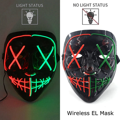 Neon LED Halloween Purge Mask Wireless Masquerade Party Light-up Horror Mask Glowing Multicolor Full Face Adult Mask for Halloween