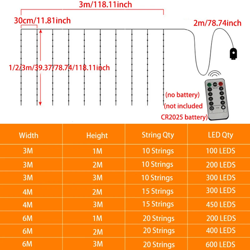 LED Curtain Garland 6x3M/3x3M USB Power Fairy Lights with Remote Control for Christmas New Year Window Decor Festoon Lighting
