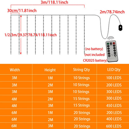 LED Curtain Garland 6x3M/3x3M USB Power Fairy Lights with Remote Control for Christmas New Year Window Decor Festoon Lighting