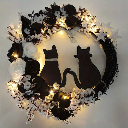 Black Cat Wreath Halloween Decor for Front Door/Window