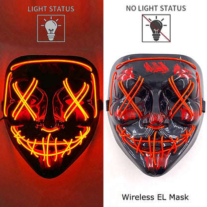 Neon LED Halloween Purge Mask Wireless Masquerade Party Light-up Horror Mask Glowing Multicolor Full Face Adult Mask for Halloween