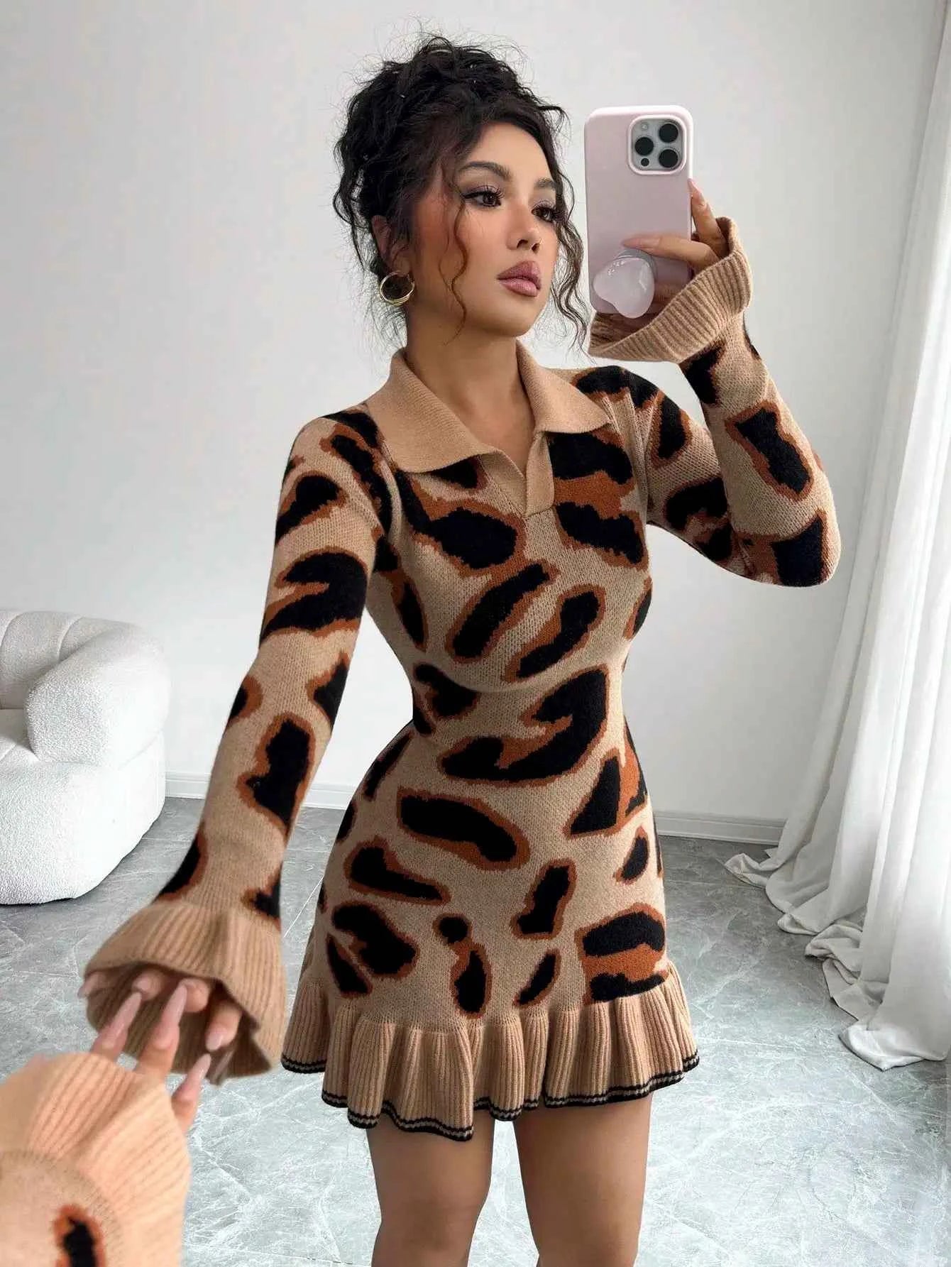 Leopard Print Knit Bodycon Dress