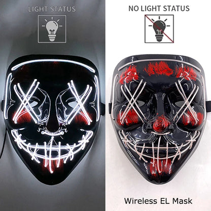 Neon LED Halloween Purge Mask Wireless Masquerade Party Light-up Horror Mask Glowing Multicolor Full Face Adult Mask for Halloween