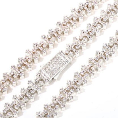 Iced Cross Chain Necklace Cubic Zirconia Spring Clasp Fashion Jewelry Gift