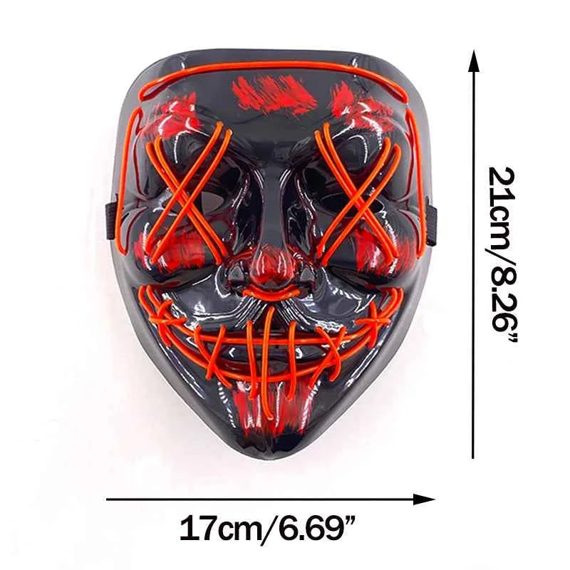 Neon LED Halloween Purge Mask Wireless Masquerade Party Light-up Horror Mask Glowing Multicolor Full Face Adult Mask for Halloween
