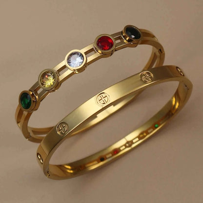 Stainless Steel Crystal Gold Color Bracelet (Unisex)