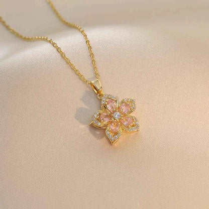 Luxury Spin Zircon Flower Pendant Necklace For Women