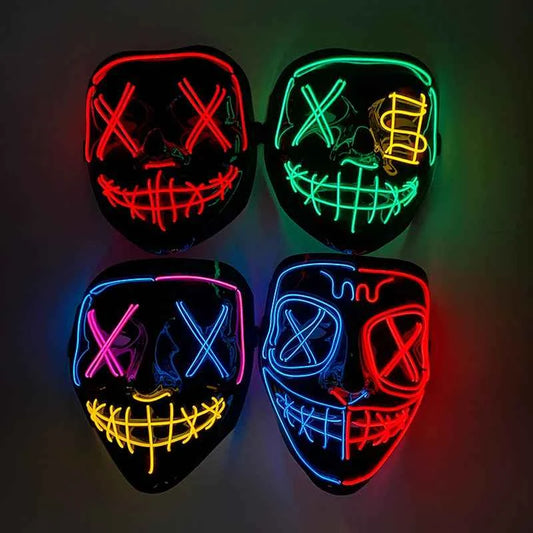 Neon LED Halloween Purge Mask Wireless Masquerade Party Light-up Horror Mask Glowing Multicolor Full Face Adult Mask for Halloween
