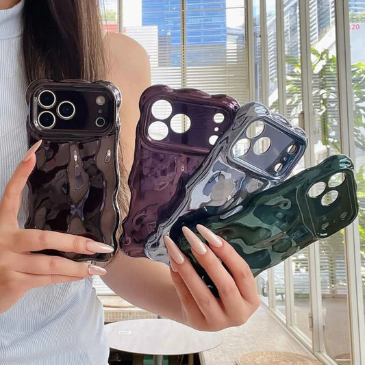 Luxury Curved Waves 3D Bubble Plating Phone Case For iPhones